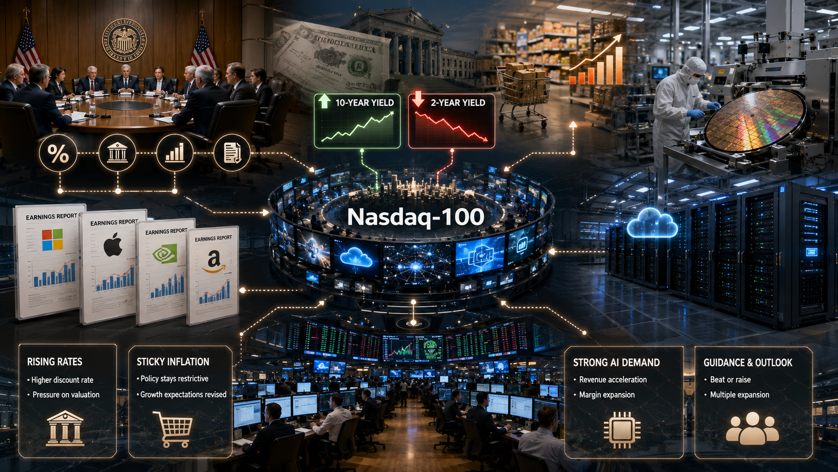 NAS100 Technical Analysis: 28,000 Pivot Faces Fed and Mega-Cap Earnings Risk