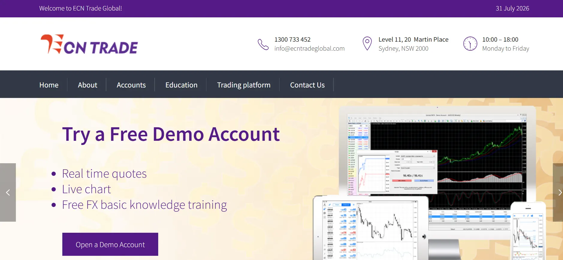 Screenshot website ECN Trade Global