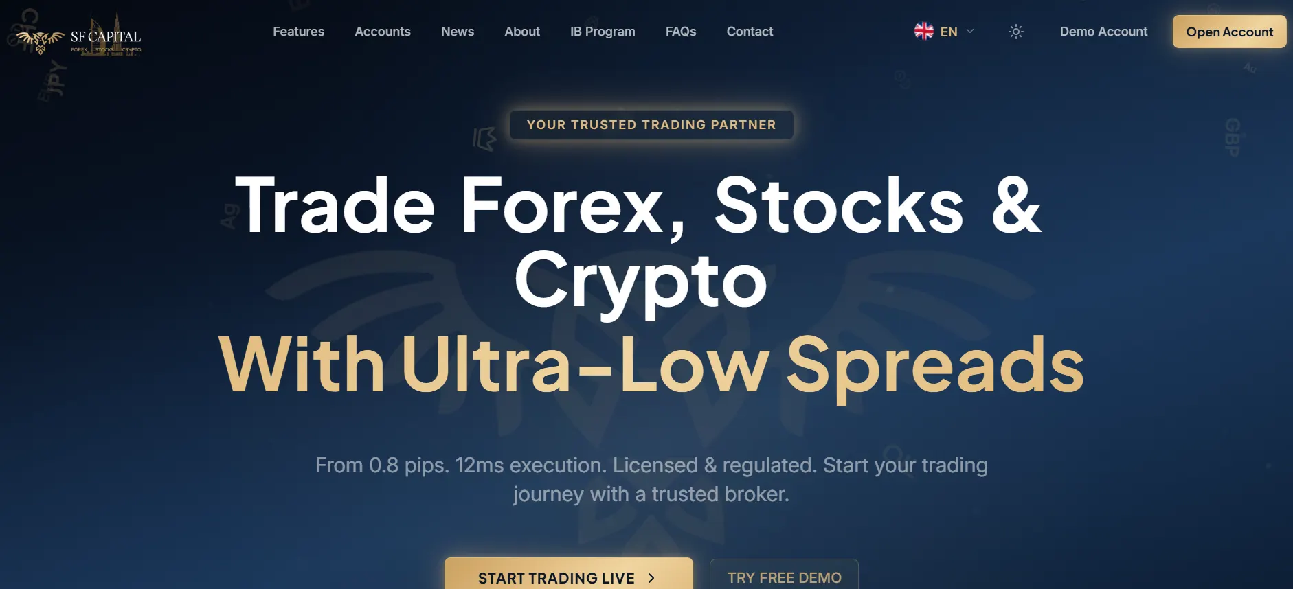 Screenshot website SFCapitalFX