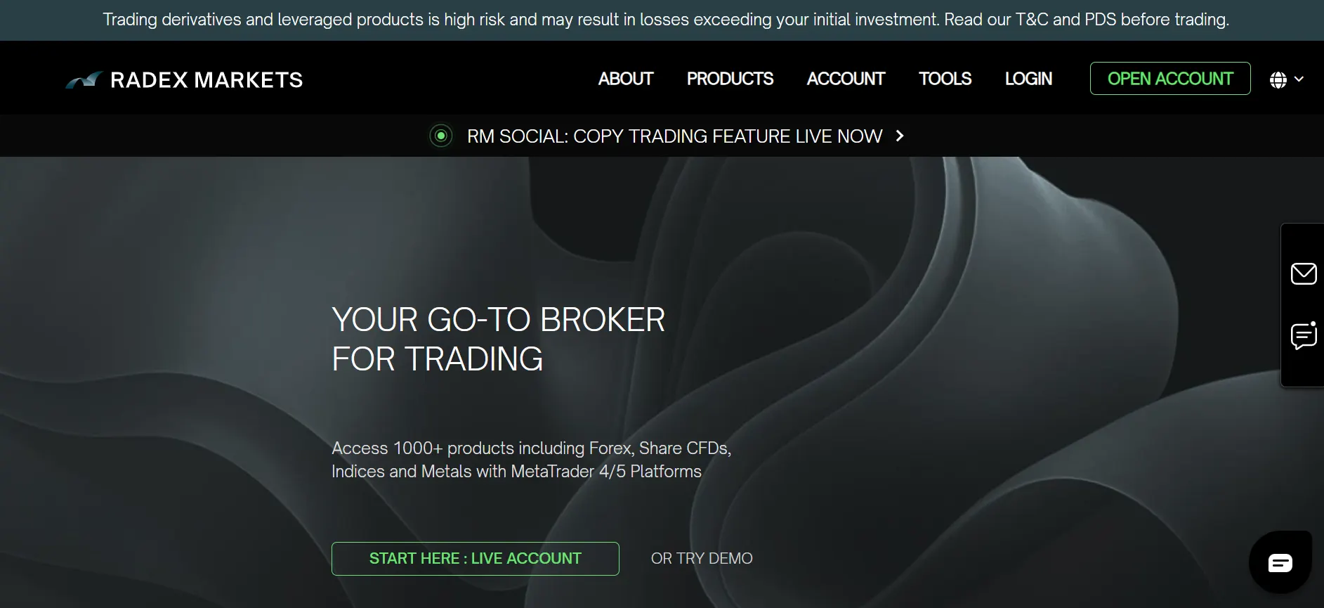 Screenshot website RADEX Markets